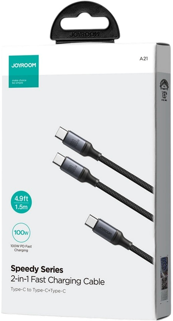 Кабель Joyroom Speedy Series S-A21 2in1 USB Type-C - 2 x USB Type-C 100W 1.5 m Black (AT6941237100764) - зображення 5