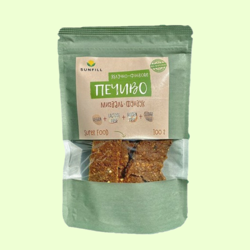 Яблучно-фінікове печиво з горіхами Sunfill, без цукру і глютену 100 г - Фото 1 Яблучно-фінікове печиво з горіхами Sunfill, без цукру і глютену 100 г - зображення 1