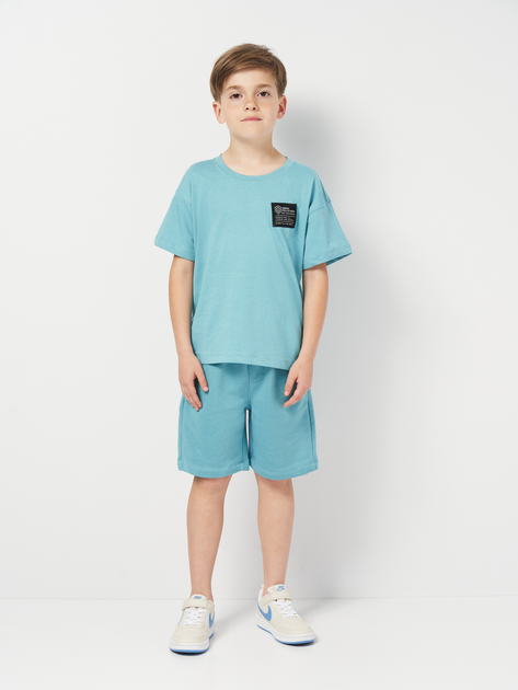 Детский комплект (футболка + шорты) для мальчика Minoti 23fleece118 42598JNR 104-110 см Бирюзовый (5063025441185) - изображение 1