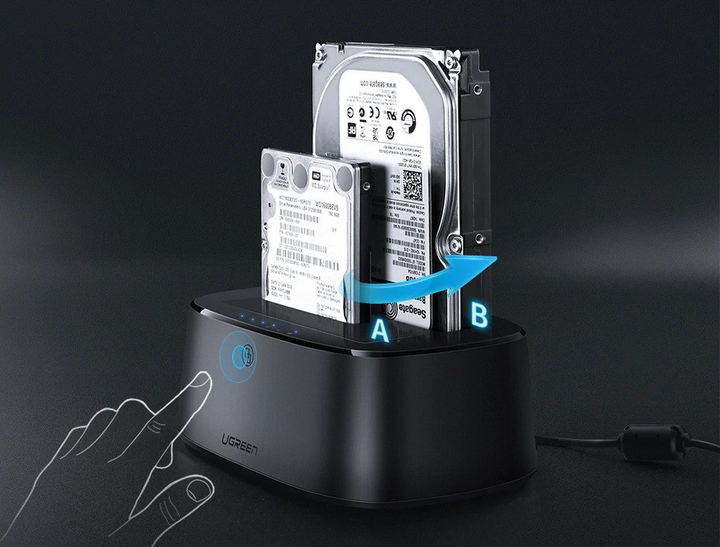 Док-станція Ugreen CM198 50857 USB 3.0 SATA 2.5" 3.5" SSD HHD power supply EU Black (6957303858576) - зображення 3