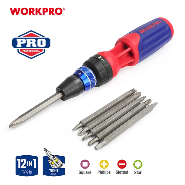 Набор отверток 12 в 1 с быстрой загрузкой WORKPRO WP221063 - Фото 1 Набор отверток 12 в 1 с быстрой загрузкой WORKPRO WP221063 - изображение 1