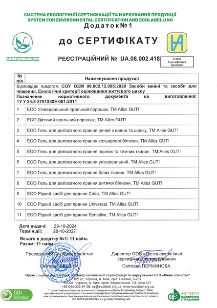 Набір гелів для прання дитячого одягу Alles GUT! Kinder ЕСО 2 шт по 900 мл (4820189880639) - зображення 4