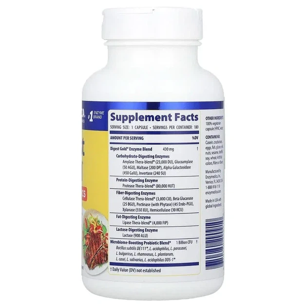 Пробіотик + ферменти Digest Gold + Probiotics Enzymedica, 180 капсул - зображення 2