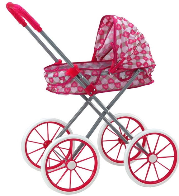 Wózek dla lalek LEAN Toys duże koła składany serca różowe 17740 (5905991005902) - obraz 1