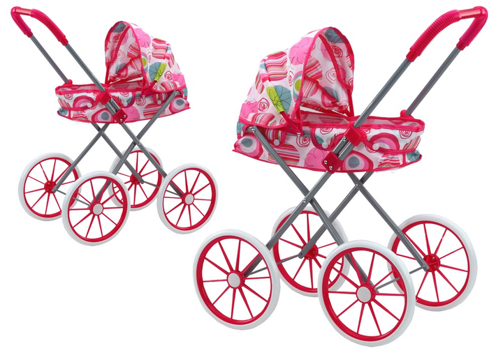 Wózek dla lalek LEAN Toys duże koła składany wzory różowe 17742 (5905991005926) - obraz 2