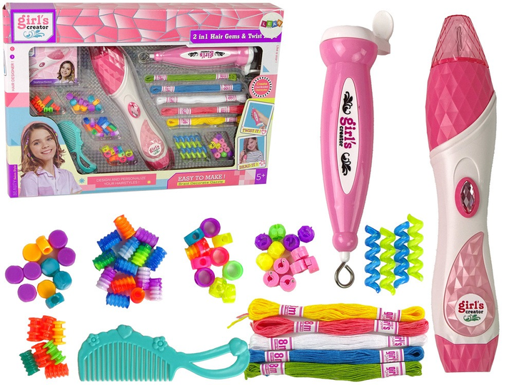 Zestaw do zaplatania włosów LEAN Toys 2 w 1 Koraliki15768 (5905679072769) - obraz 2
