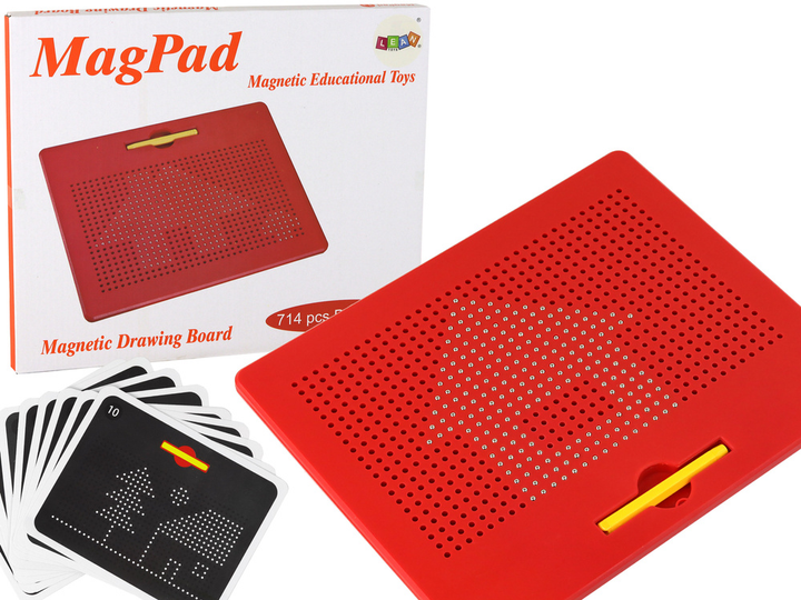 Мозаїка магнітна LEAN Toys MagPad червона, кульки і шаблони, 714 ел. (5905991002642) - зображення 1