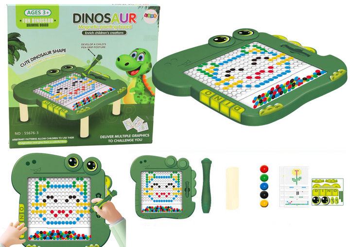 Układanka magnetyczna LEAN Toys Dinozaur, zielona, rysik i książeczka ze wzorami (5905991027959) - obraz 1