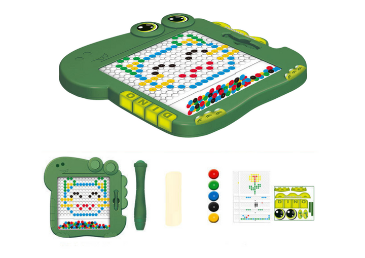 Układanka magnetyczna LEAN Toys Dinozaur, zielona, rysik i książeczka ze wzorami (5905991027959) - obraz 2