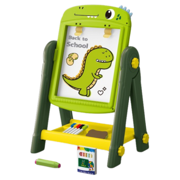 Tablica magnetyczna kredowa suchościeralna LEAN Toys Dinozaur, Zielona, półeczka, akcesoria (5905991057222) - obraz 2