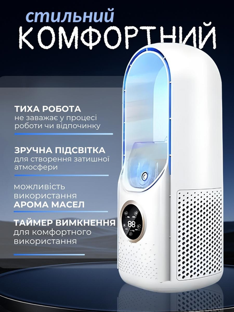 Міні кондиціонер вентилятор з охолодженням та зволоженням повітря 4в1 від usb зовнішнього акумулятора портативний юсб охолоджувач зволожувач повітря для дому офісу кімнати настільні кондиціонери вентилятори в кімнату мінікондиціонер пероносний компактний - зображення 2