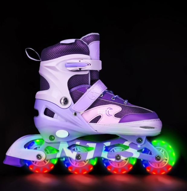 Rolki Nils Extreme NA0189 Moonbean z zestawem ochraniaczy roz. 39-42 L LED Fioletowe (5907695565133) - obraz 6