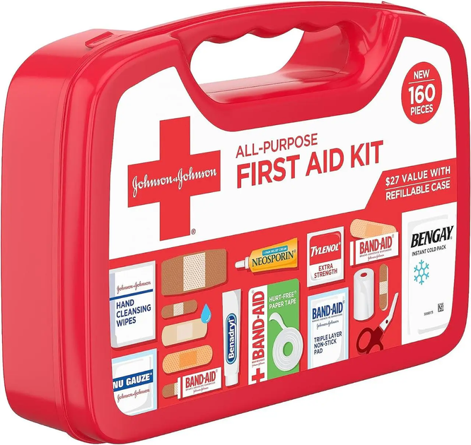 Універсальна аптечка Johnson & Johnson First Aid Kit для дому, автомобіля, подорожей, 160 предметів - зображення 2