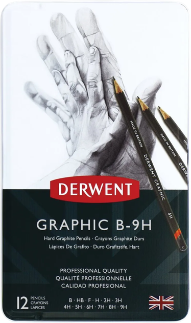Zestaw ołówków grafitowych Derwent B-9H 12 szt (5010255716583) - obraz 4