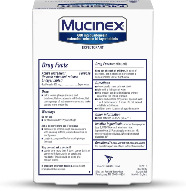 Муцинекс таблетки від кашлю, Mucinex Expectorant 12 hours, 600мг 80шт - зображення 2