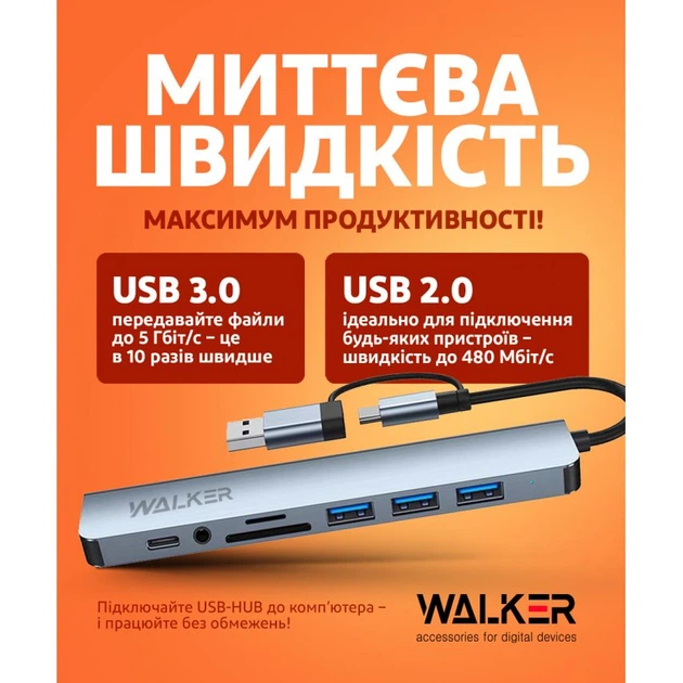USB хаб перехідник 8в1 з type c на usb для зарядки телефона