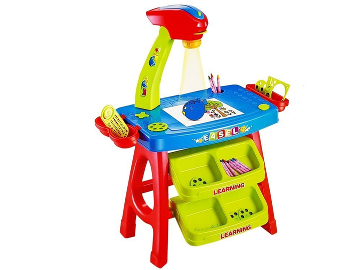 Навчальний столик з проектором LEAN Toys Синьо-Червоний, шухлядки і трафарети (5903802459197) - зображення 2