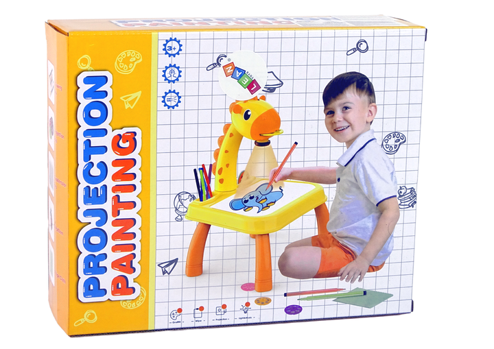 Stolik do nauki rysowania z projektorem LEAN Toys Dinozaur żółty i akcesoria (5905323210028) - obraz 4