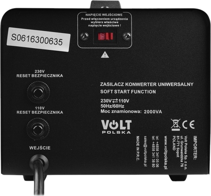 Konwerter napiecia Volt Polska VP 2000 230VAC/110VAC 2000VA (5K230110200) - obraz 3
