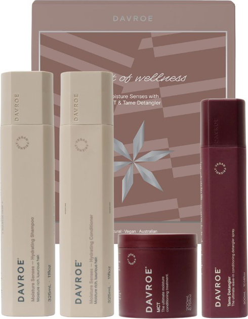 Увлажняющий набор для волос Davroe Moisture Senses Quad Pack Шампунь 352 мл + Кондиционер 325 мл + Несмываемый спрей 300 мл + Маска 200 мл (9326123011459) 
