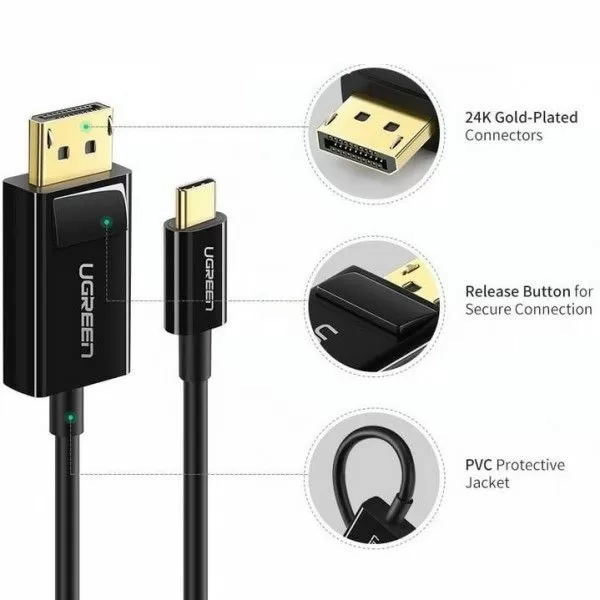 Кабель Ugreen USB-C to DisplayPort Cable 1.5m Black (50994) - изображение 2