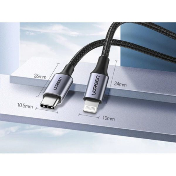 Кабель UGREEN US304 USB-C to Lightning M/M Cable Aluminum Shell Braided 1m (Чорний) (60759) - изображение 2