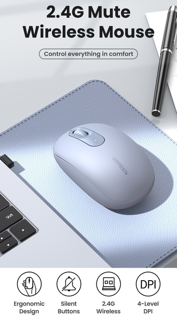 Беспроводная мышь UGREEN MU105 2.4 GHz 1*AA 800-2400 DPI Portable Wireless Mouse Blue (90671) - изображение 2