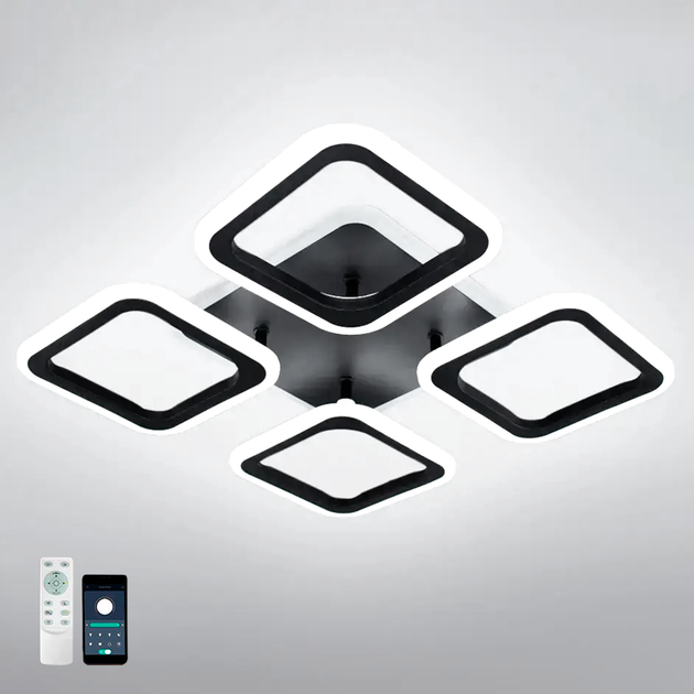 Светодиодная LED люстра ROOM RGB 70W 4S SMART Esllse черная 385×385×75мм с пультом и приложением для смартфона - изображение 6