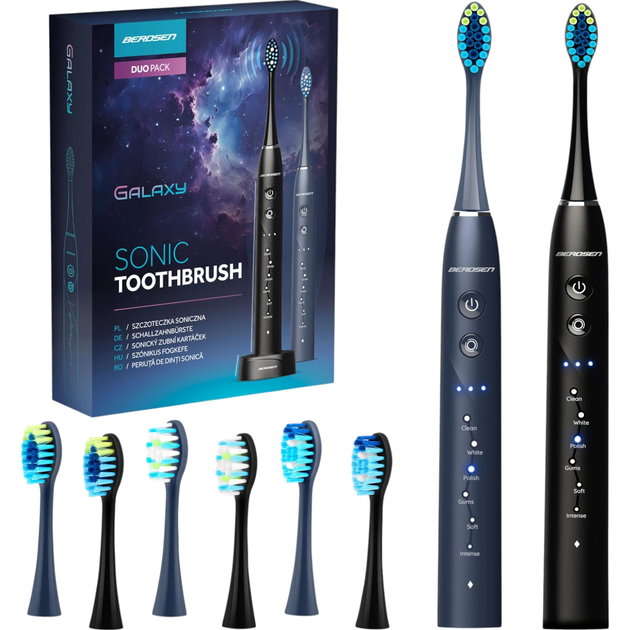 Набір електричних зубних щіток Berdsen Galaxy Duo Синя/Чорна + Brush Heads - зображення 1
