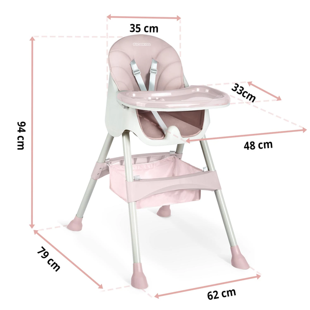 Krzesełko do karmienia Ricokids Milo ze stolikiem Różowe (5908220476580) - obraz 4