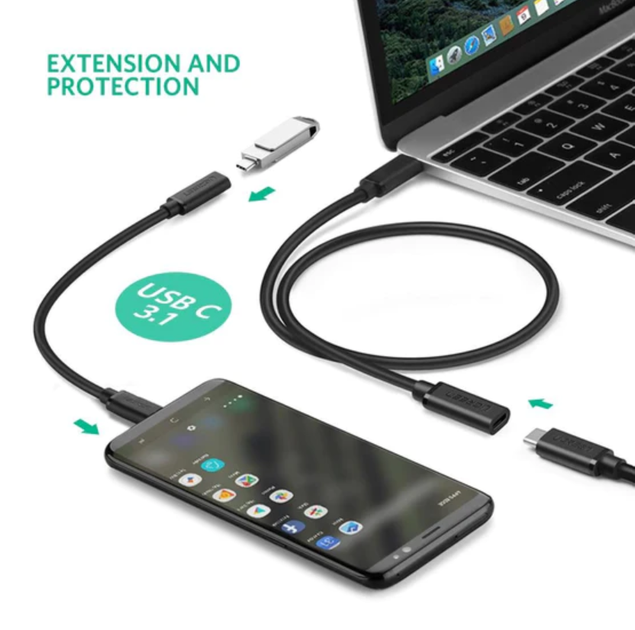 Кабель UGREEN ED008 USB Type C Male to Female Extension Cable 0.5m (Black) (40574) - изображение 3