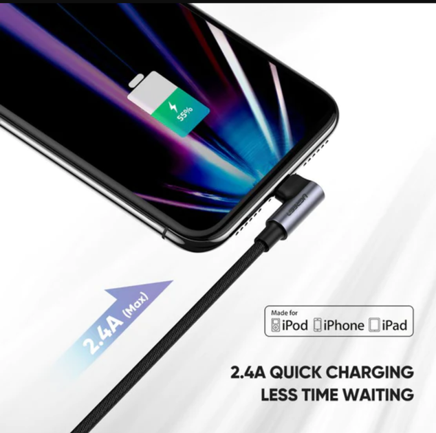 Кабель UGREEN US299 USB-A to Lightning Braided cable with Aluminum Shell M/M Black 1m (60521) - Фото 2 Кабель UGREEN US299 USB-A to Lightning Braided cable with Aluminum Shell M/M Black 1m (60521) - зображення 2