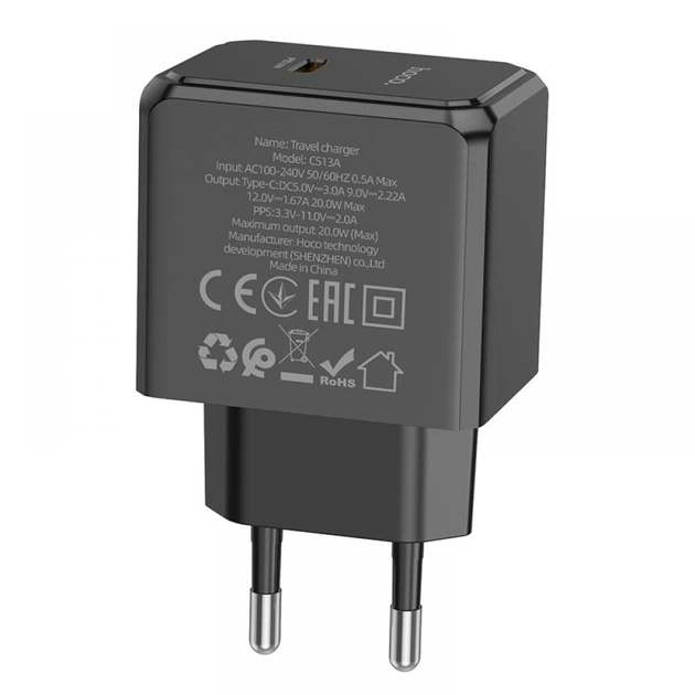 Сетевое Зарядное Устройство Hoco CS13A 1USB-C PD/QC 20W Черный (3127) - изображение 3