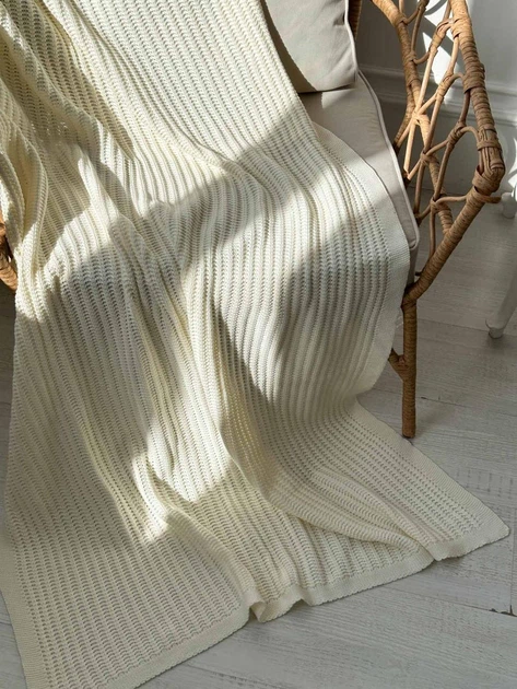 Плед вязаный ПРОВАНС Cotton молочный, 120х200см 039526 - изображение 4