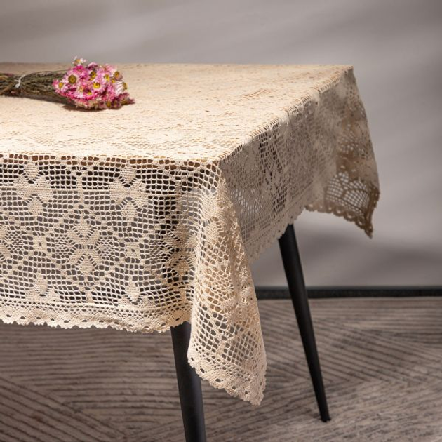 Obrus Homla Crochet szydełkowy Beżowy 130 x 170 cm (5904183887289) - obraz 5