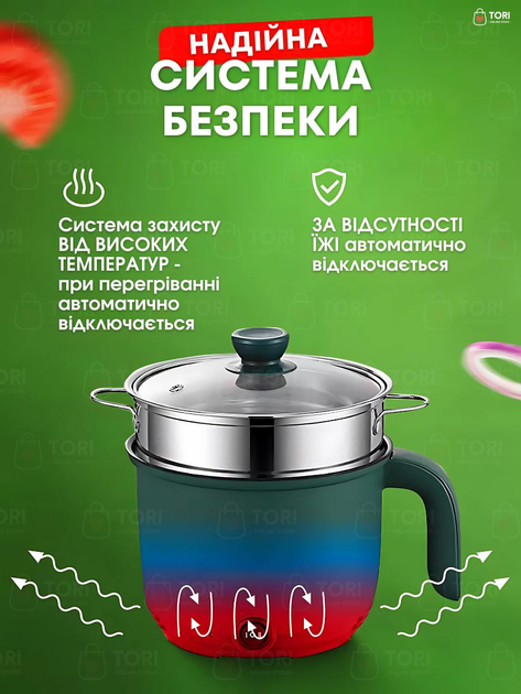 Каструля електрична - Багатофункціональна пароварка, 2 режими, Мініварка електрична, ємністю 1,5 л, 600Вт, Зелена (8732357714) - зображення 8