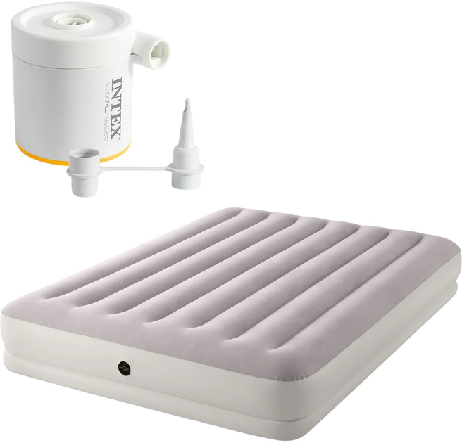 Надувний матрац Intex 203 x 152 x 30 см з електричним насосом 64179 (6941057425962) - зображення 1