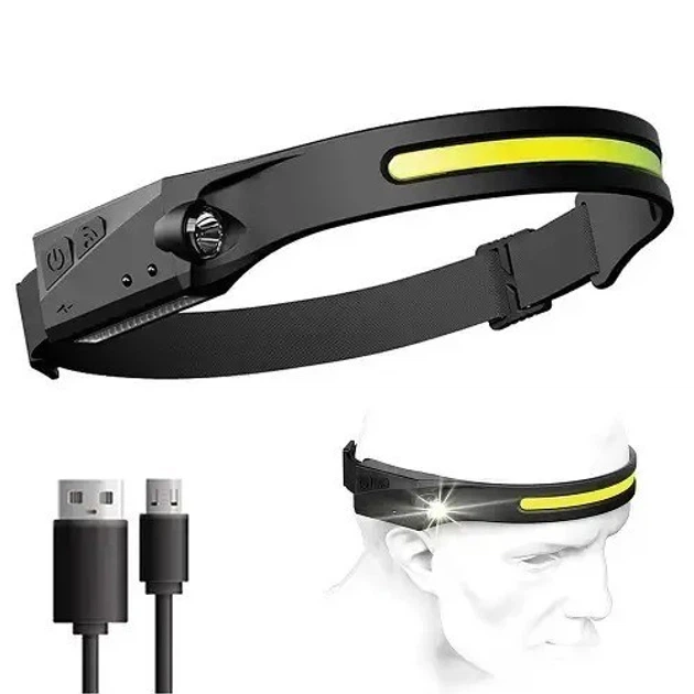 Фонарь налобный аккумуляторный BL-G28 XPE+COB Sensor с датчиком движения Черный - изображение 4