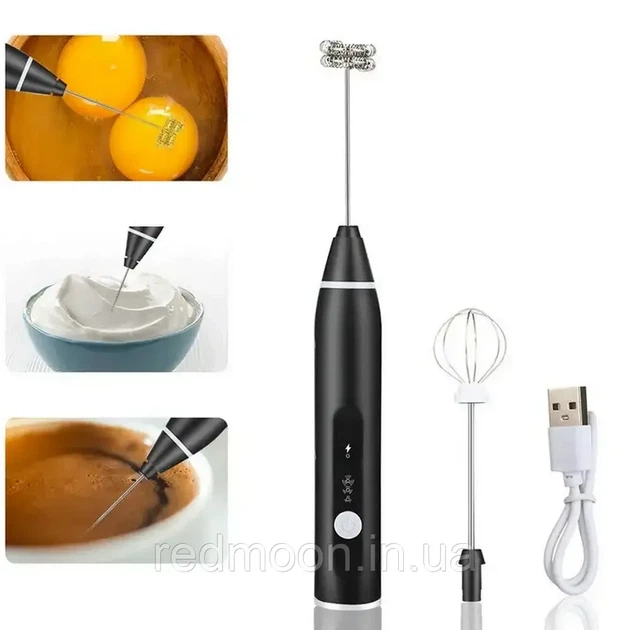 Портативный капучинатор ручной мини миксер Milk Frother пеновзбиватель-вспенитель молока и сливок аккумуляторный Черный - изображение 2