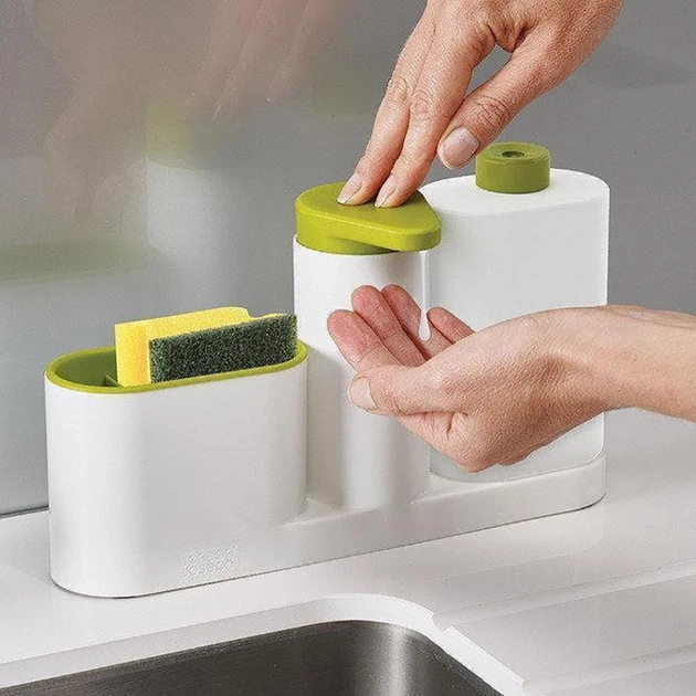 Органайзер для кухонной раковины Sink Tidy Sey, дозатор жидкого мыла и подставка для кухни под мочалки - изображение 3
