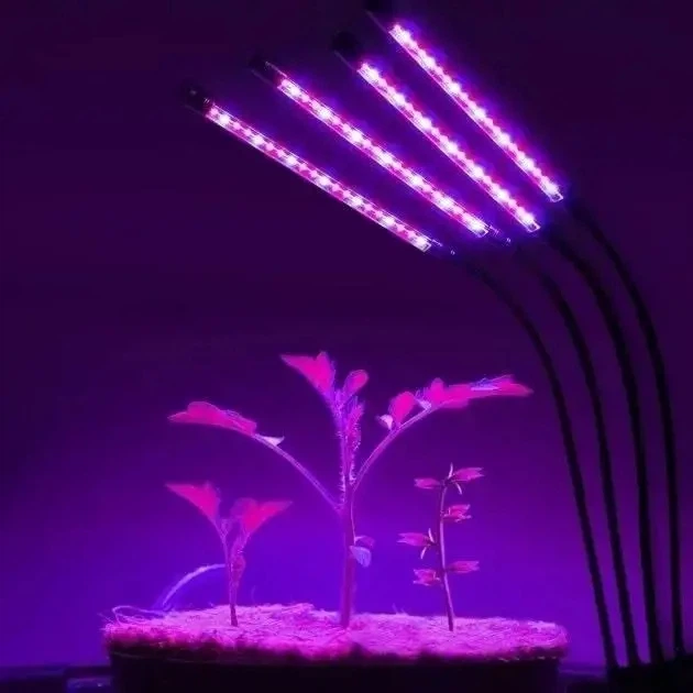 Фітолампа на 4 лампи світлодіодна LED для росту рослин на прищіпці фітосвітильник для кімнатних квітів, розсади, орхідей фіто лампа - зображення 5