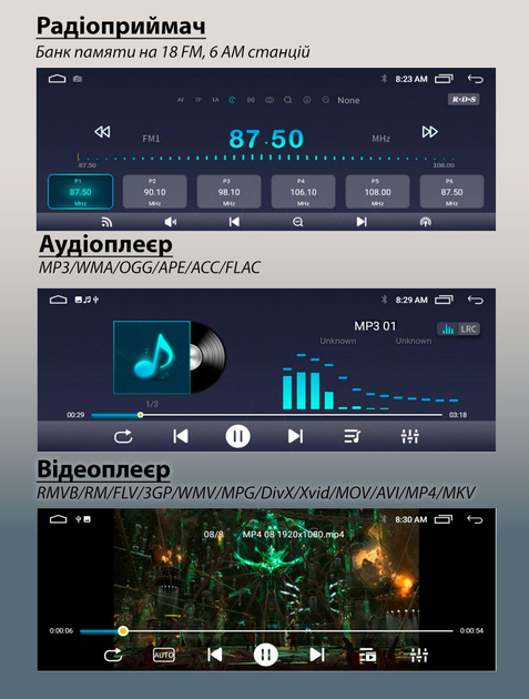 Автомагнітола в машину 1 din Cyclone MP-5003 сенсорна магнітола на android з екраном для авто магнітофон 1 дин сarplay з блютузом радіо вхід камери gps навігація - зображення 3