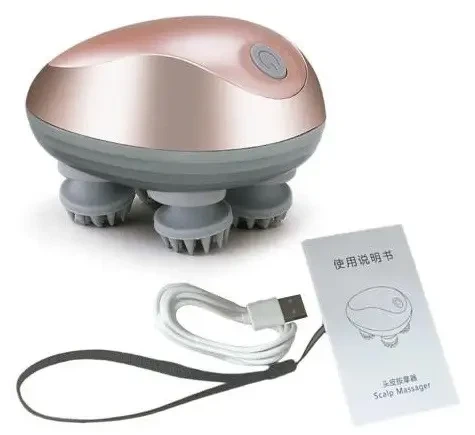 Массажер для головы RIAS Scalp Massager GX-608 аккумуляторный с 4 головками Pink (3_06452) - изображение 3