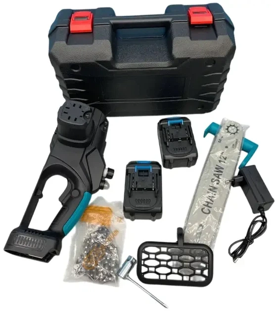 Ланцюгова пила з шиною 12 дюймів та 2 акумуляторами 48В в кейсі Electric Saw Blue - зображення 3
