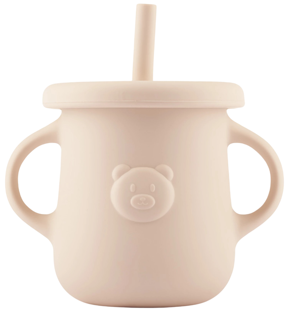Kubek ze słomką i uchwytami Kidnort Retter Mjolk silikonowy Beżowy 200 ml (5902983624523) - obraz 1