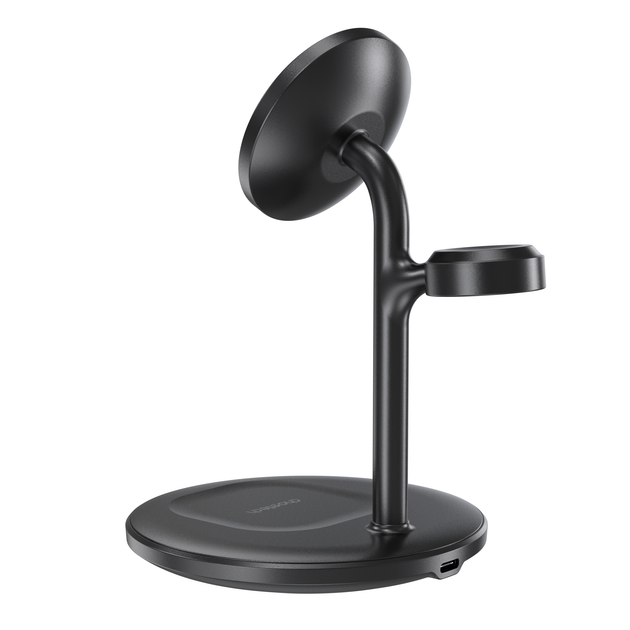 Бездротовий зарядний пристрій Choetech Magnetic 3 in 1 Magnetic Wireless Charging Stand Black (T585-F-BK) - зображення 2
