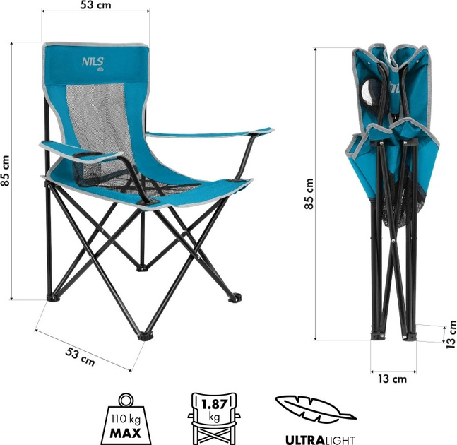 Крісло туристичне Nils Camp NC3302 Blue-Grey (5908261680854) - зображення 6
