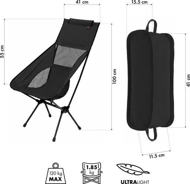 Крісло туристичне Nils Camp NC3321 Ultra Light Black (5908261680984) - зображення 6