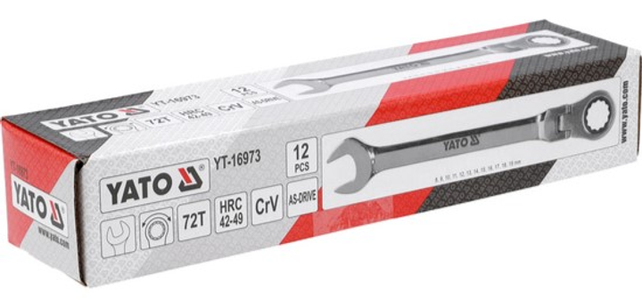Zestar kluczy płasko-oczkowych YATO z grzechotką i prze 8-19 mm 12 szt  (YT-16973) - obraz 2