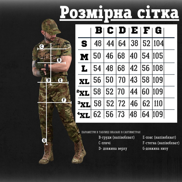 Тактический летний костюм 3 в 1 Штаны, футболка, бейсболка, полномерные Combat Tactical Multicam S - изображение 9